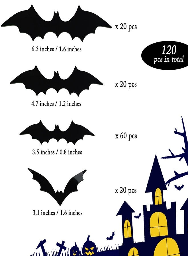 FEILIBAY 120 Pieces Halloween Bats Decoration, 4 Size 3D Bats Wall Decor Sticker PVC Bats Window Decal for Indoor Bathroom Home Decoration - Image 2